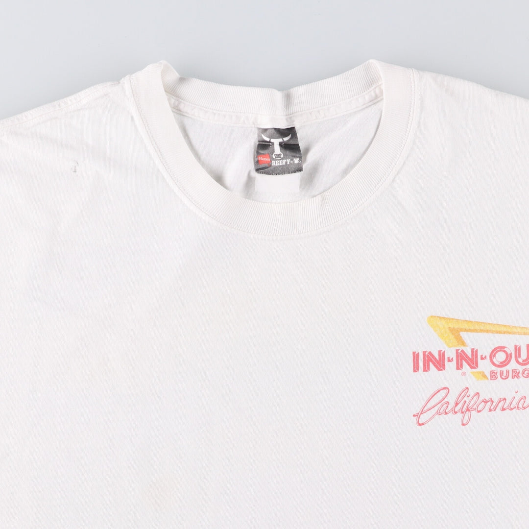 Hanes BEEFY-T IN-N-OUT BURGER Advertising T-shirt, Men's XL size cotton white type Vintage Second Hand