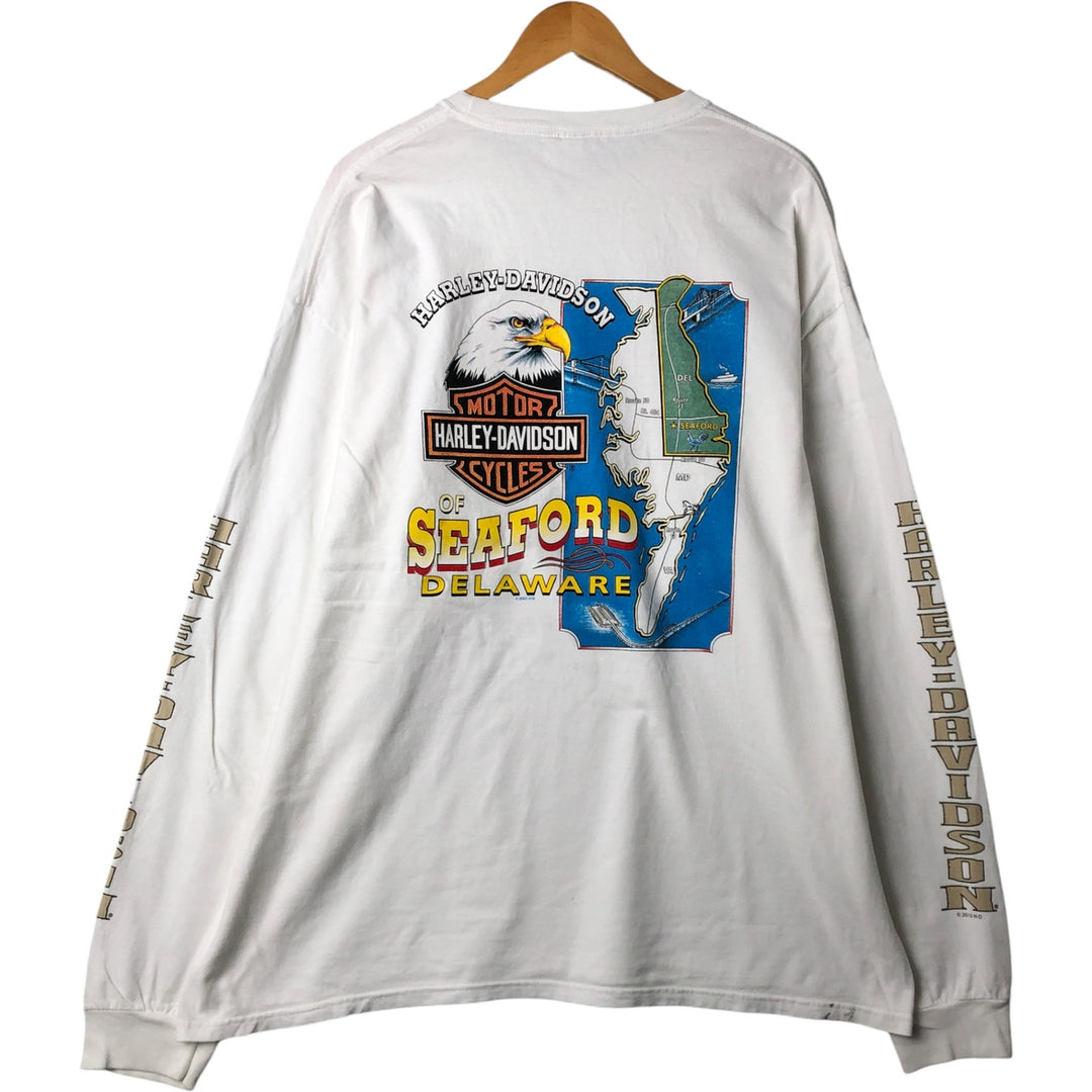 Harley-Davidson Eagle Pattern Long T-shirt, Men's XXL cotton white type Vintage Second Hand