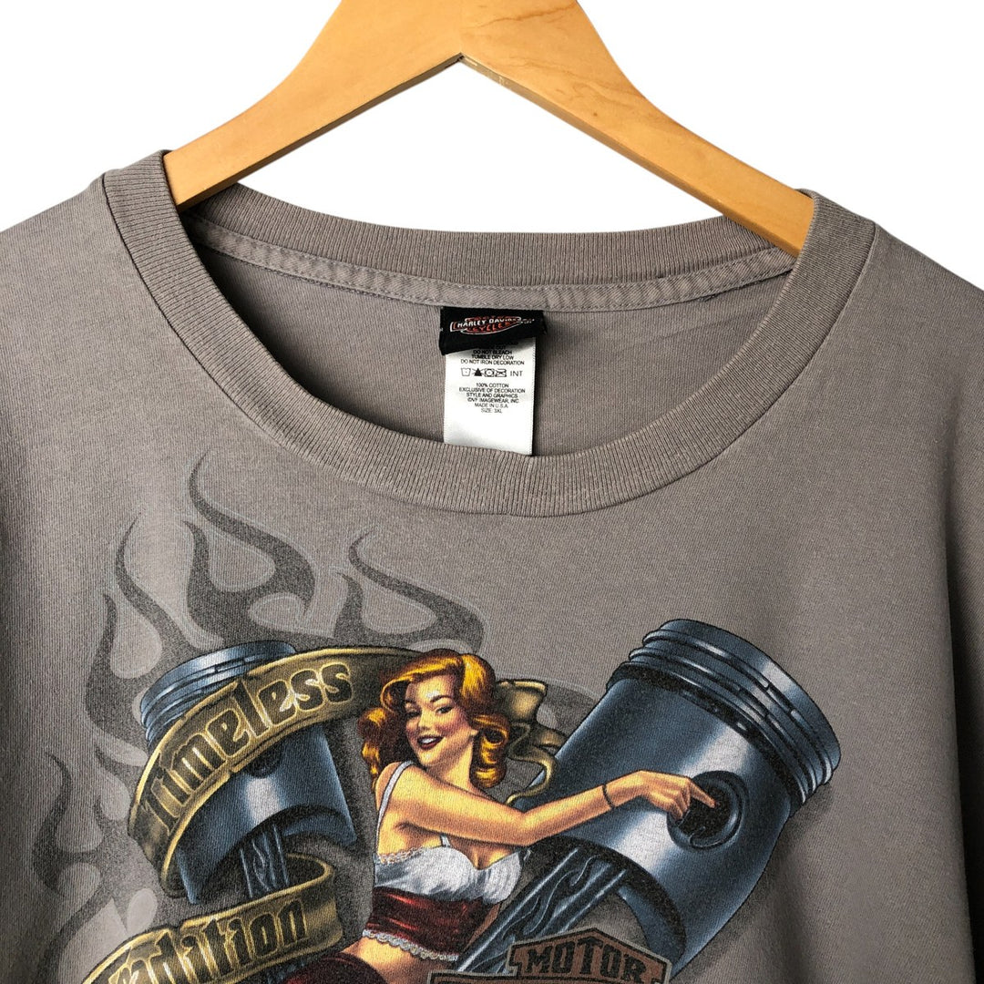 Big size 00'S Harley-Davidson Pin-up Girl long T-shirt, made in the USA, men's XXXL equivalent cotton gray type Vintage Second Hand