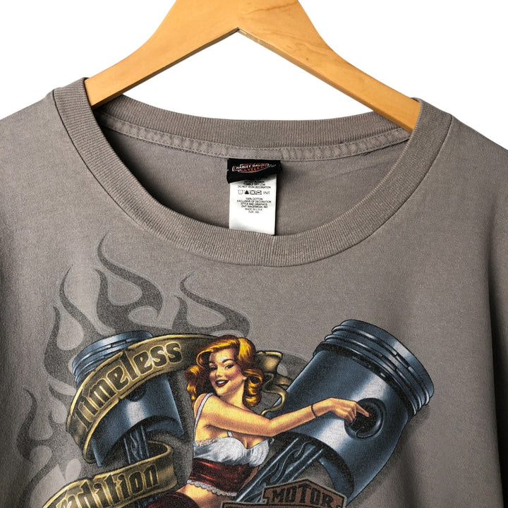Big size 00'S Harley-Davidson Pin-up Girl long T-shirt, made in the USA, men's XXXL equivalent cotton gray type Vintage Second Hand