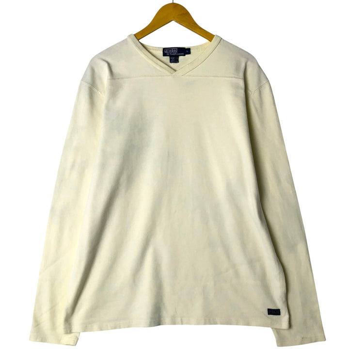 Ralph Lauren POLO by Ralph Lauren V-neck long T-shirt, men's size L cotton unbleached Vintage Second Hand