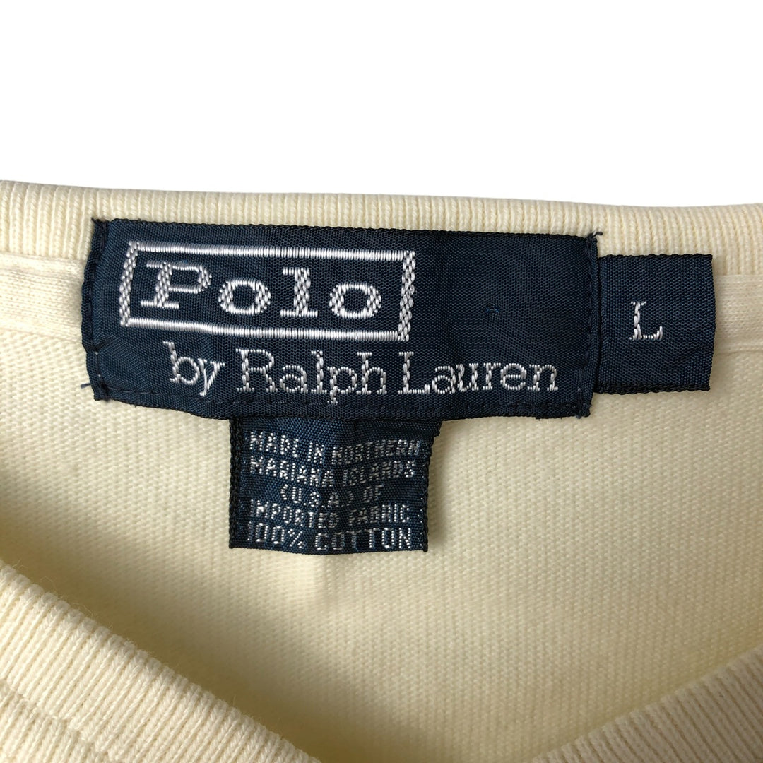 Ralph Lauren POLO by Ralph Lauren V-neck long T-shirt, men's size L cotton unbleached Vintage Second Hand