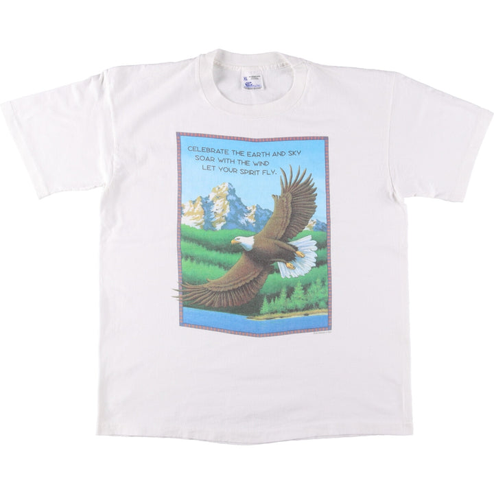 90'S HUMAN-I-TEES Eagle Pattern Animal T-shirt Made in USA Men's XL Vintage cotton white type Vintage Second Hand