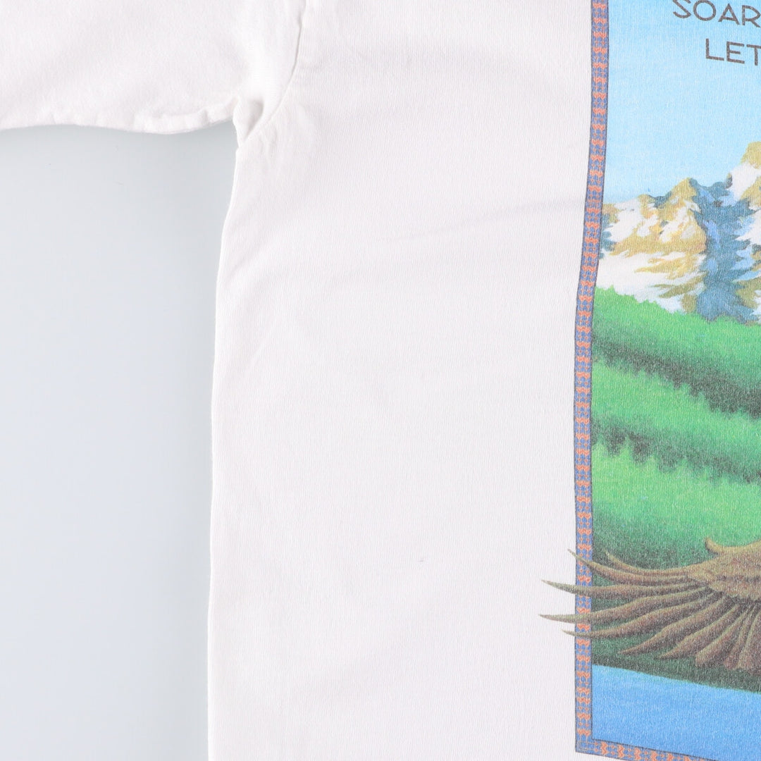90'S HUMAN-I-TEES Eagle Pattern Animal T-shirt Made in USA Men's XL Vintage cotton white type Vintage Second Hand
