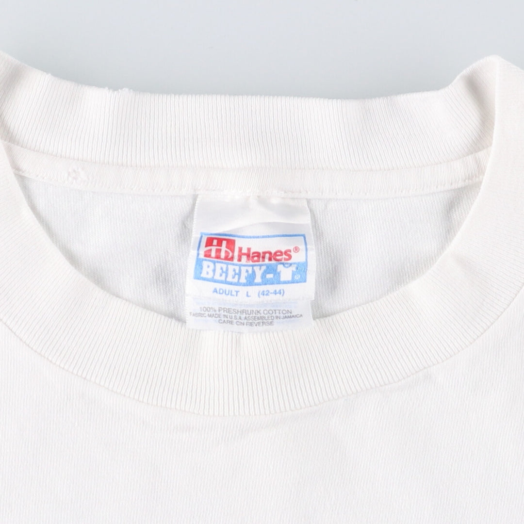 00'S Hanes BEEFY-T Fish Pattern Animal T-shirt Men's L size cotton white type Vintage Second Hand