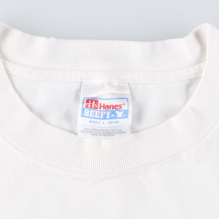 00'S Hanes BEEFY-T Fish Pattern Animal T-shirt Men's L size cotton white type Vintage Second Hand