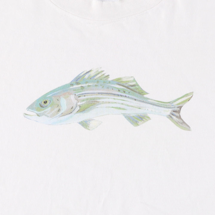 00'S Hanes BEEFY-T Fish Pattern Animal T-shirt Men's L size cotton white type Vintage Second Hand