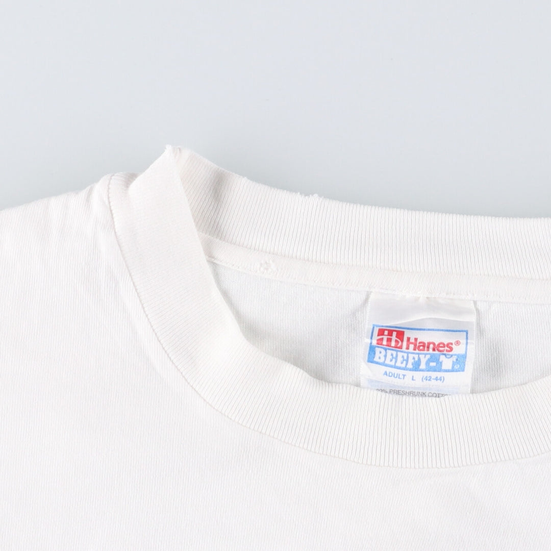 00'S Hanes BEEFY-T Fish Pattern Animal T-shirt Men's L size cotton white type Vintage Second Hand