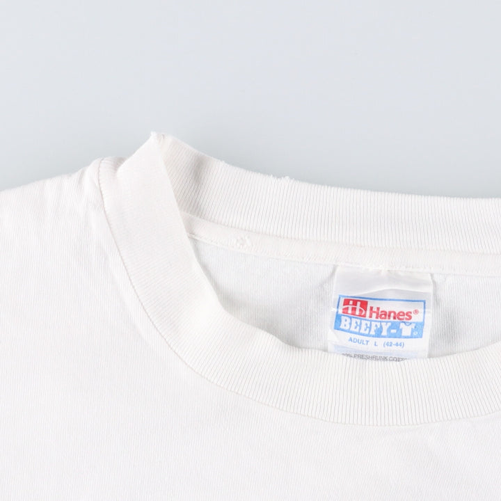 00'S Hanes BEEFY-T Fish Pattern Animal T-shirt Men's L size cotton white type Vintage Second Hand