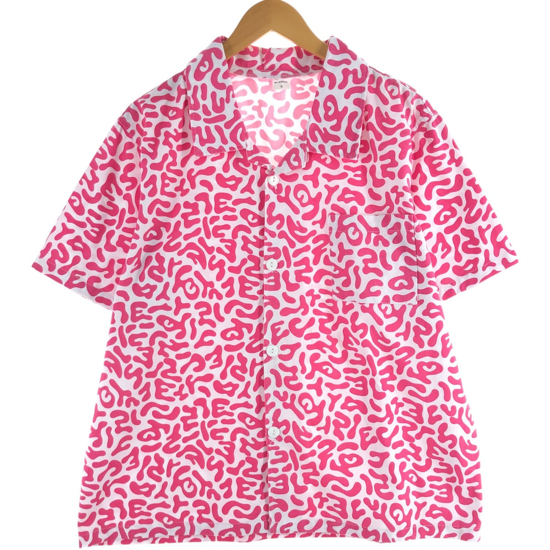 PRONTI All-over Bacteria Camo Short Sleeve Open Collar Polyester Shirt Box Shirt Men's L Size polyester pink type Vintage Second Hand