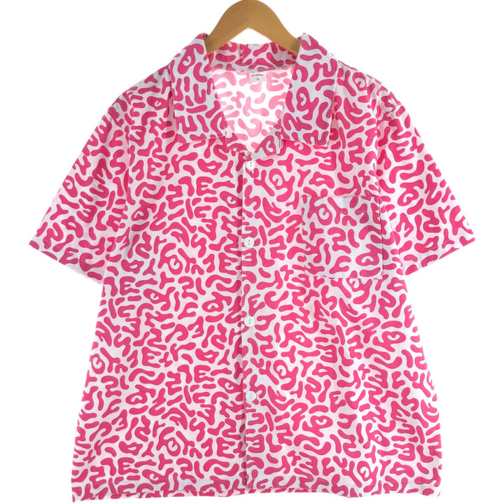 PRONTI All-over Bacteria Camo Short Sleeve Open Collar Polyester Shirt Box Shirt Men's L Size polyester pink type Vintage Second Hand