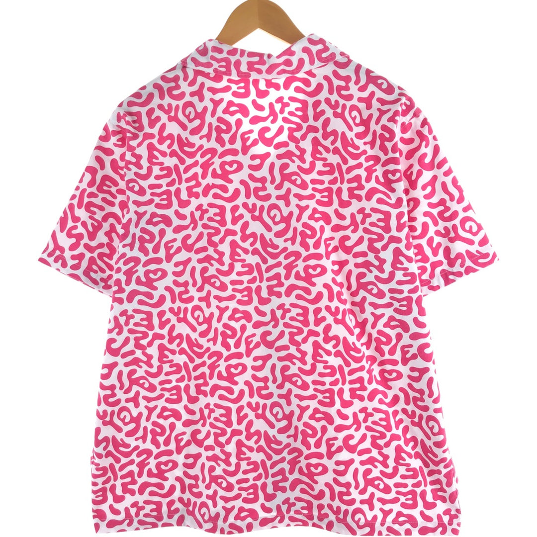 PRONTI All-over Bacteria Camo Short Sleeve Open Collar Polyester Shirt Box Shirt Men's L Size polyester pink type Vintage Second Hand