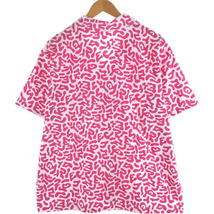 PRONTI All-over Bacteria Camo Short Sleeve Open Collar Polyester Shirt Box Shirt Men's L Size polyester pink type Vintage Second Hand