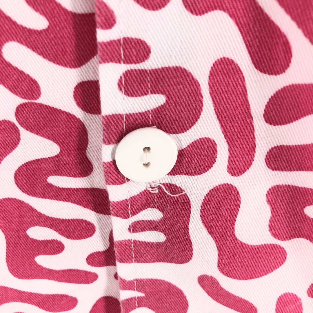 PRONTI All-over Bacteria Camo Short Sleeve Open Collar Polyester Shirt Box Shirt Men's L Size polyester pink type Vintage Second Hand