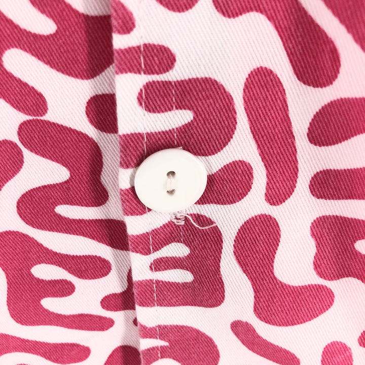 PRONTI All-over Bacteria Camo Short Sleeve Open Collar Polyester Shirt Box Shirt Men's L Size polyester pink type Vintage Second Hand