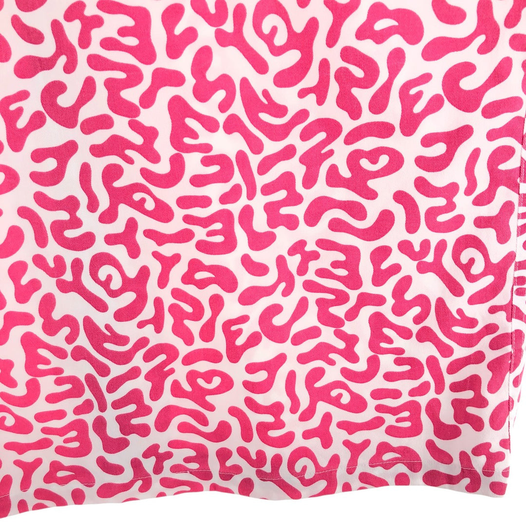 PRONTI All-over Bacteria Camo Short Sleeve Open Collar Polyester Shirt Box Shirt Men's L Size polyester pink type Vintage Second Hand