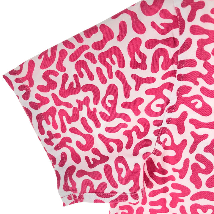 PRONTI All-over Bacteria Camo Short Sleeve Open Collar Polyester Shirt Box Shirt Men's L Size polyester pink type Vintage Second Hand