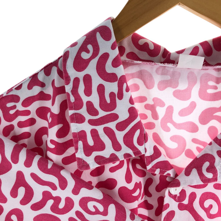 PRONTI All-over Bacteria Camo Short Sleeve Open Collar Polyester Shirt Box Shirt Men's L Size polyester pink type Vintage Second Hand