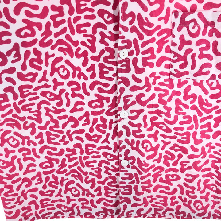 PRONTI All-over Bacteria Camo Short Sleeve Open Collar Polyester Shirt Box Shirt Men's L Size polyester pink type Vintage Second Hand