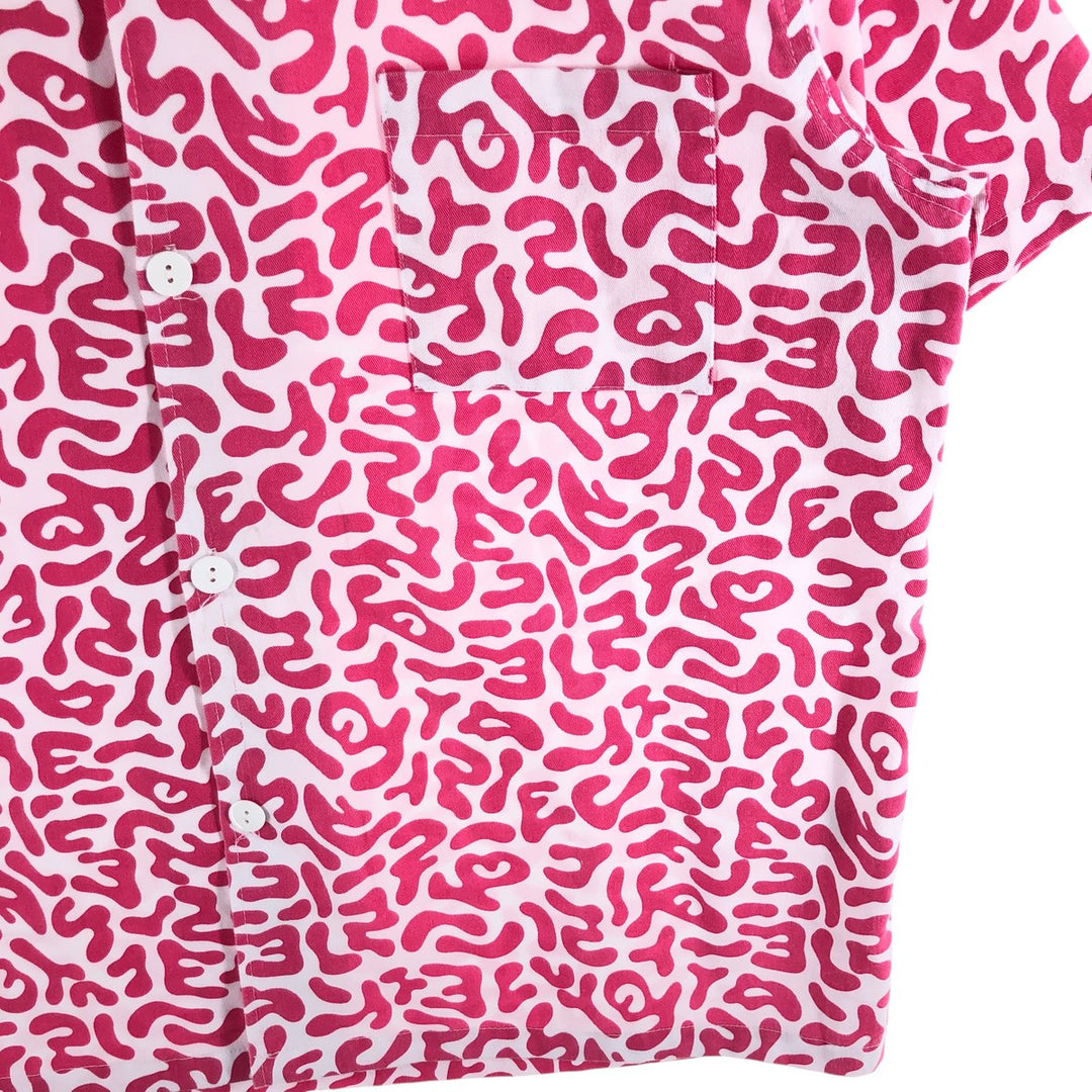PRONTI All-over Bacteria Camo Short Sleeve Open Collar Polyester Shirt Box Shirt Men's L Size polyester pink type Vintage Second Hand