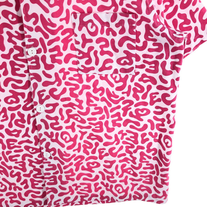 PRONTI All-over Bacteria Camo Short Sleeve Open Collar Polyester Shirt Box Shirt Men's L Size polyester pink type Vintage Second Hand