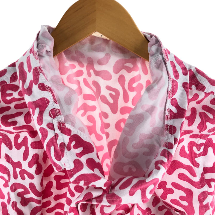 PRONTI All-over Bacteria Camo Short Sleeve Open Collar Polyester Shirt Box Shirt Men's L Size polyester pink type Vintage Second Hand