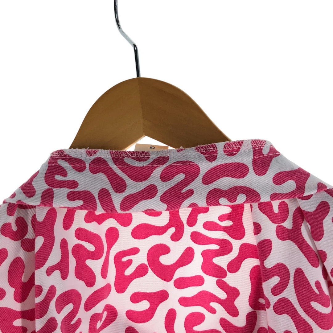 PRONTI All-over Bacteria Camo Short Sleeve Open Collar Polyester Shirt Box Shirt Men's L Size polyester pink type Vintage Second Hand