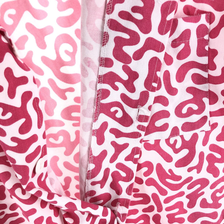 PRONTI All-over Bacteria Camo Short Sleeve Open Collar Polyester Shirt Box Shirt Men's L Size polyester pink type Vintage Second Hand