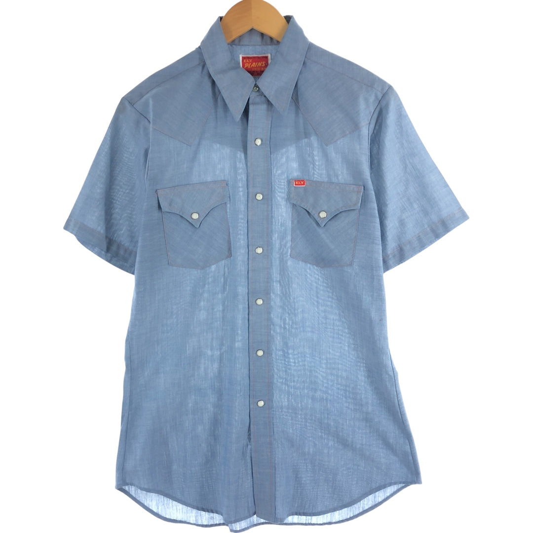 ELY PLAINS Short Sleeve Western Shirt, Men's M Size polyester blue type Vintage Second Hand