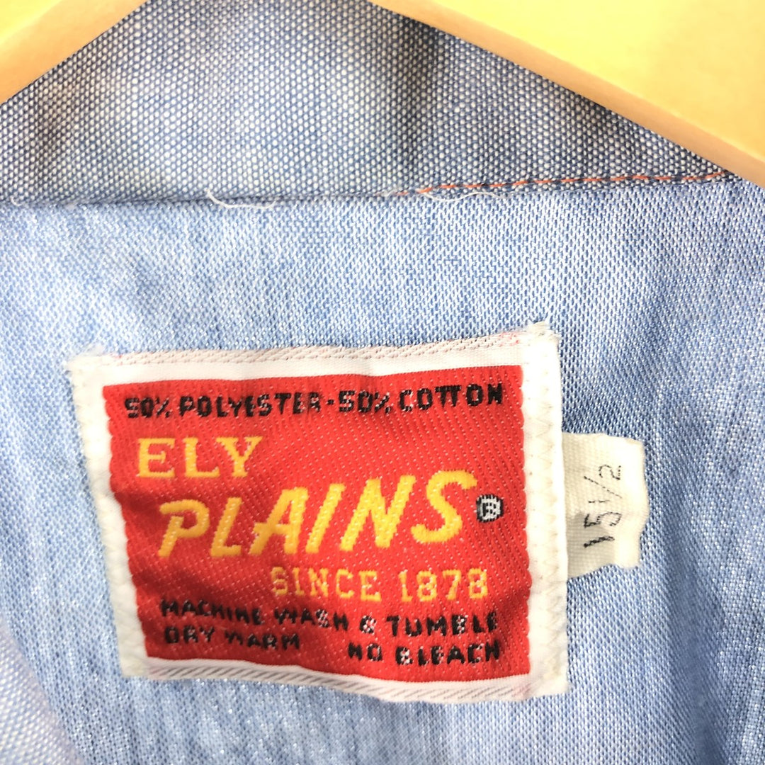 ELY PLAINS Short Sleeve Western Shirt, Men's M Size polyester blue type Vintage Second Hand