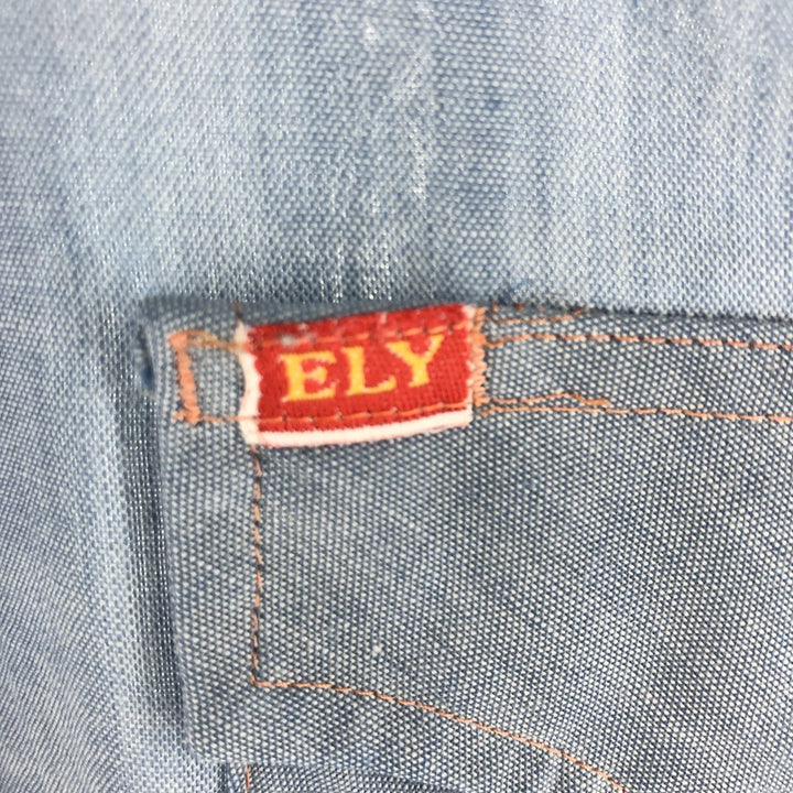 ELY PLAINS Short Sleeve Western Shirt, Men's M Size polyester blue type Vintage Second Hand