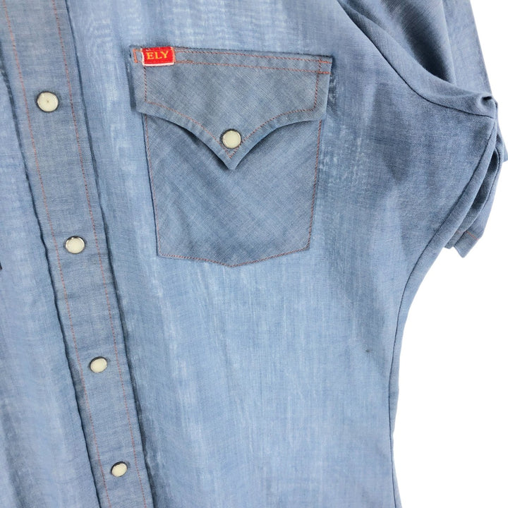 ELY PLAINS Short Sleeve Western Shirt, Men's M Size polyester blue type Vintage Second Hand