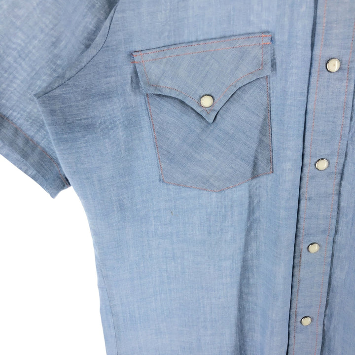 ELY PLAINS Short Sleeve Western Shirt, Men's M Size polyester blue type Vintage Second Hand