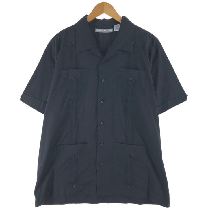 MONTE CARLO Short Sleeve Open Collar Mexican Shirt Cuban Shirt Box Shirt Men's XL polyester black type Vintage Second Hand