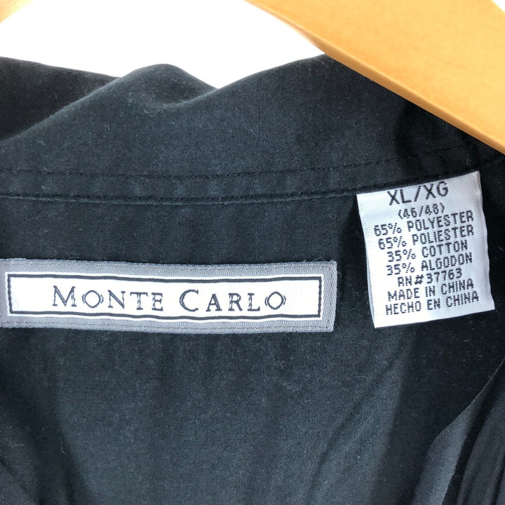 MONTE CARLO Short Sleeve Open Collar Mexican Shirt Cuban Shirt Box Shirt Men's XL polyester black type Vintage Second Hand