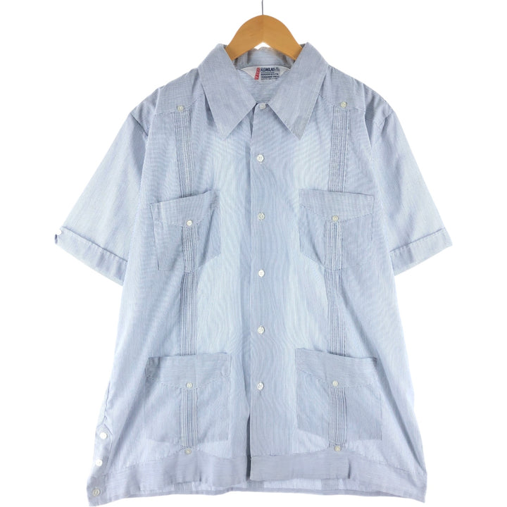 90'S ROMANI Stripe Pattern Short Sleeve Cuban Shirt Box Shirt Men's XL polyester white type Vintage Second Hand