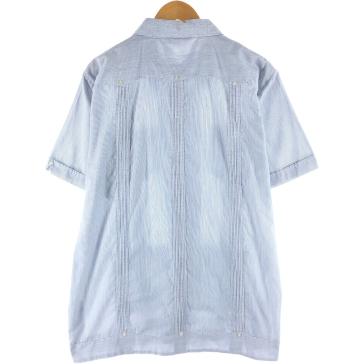 90'S ROMANI Stripe Pattern Short Sleeve Cuban Shirt Box Shirt Men's XL polyester white type Vintage Second Hand