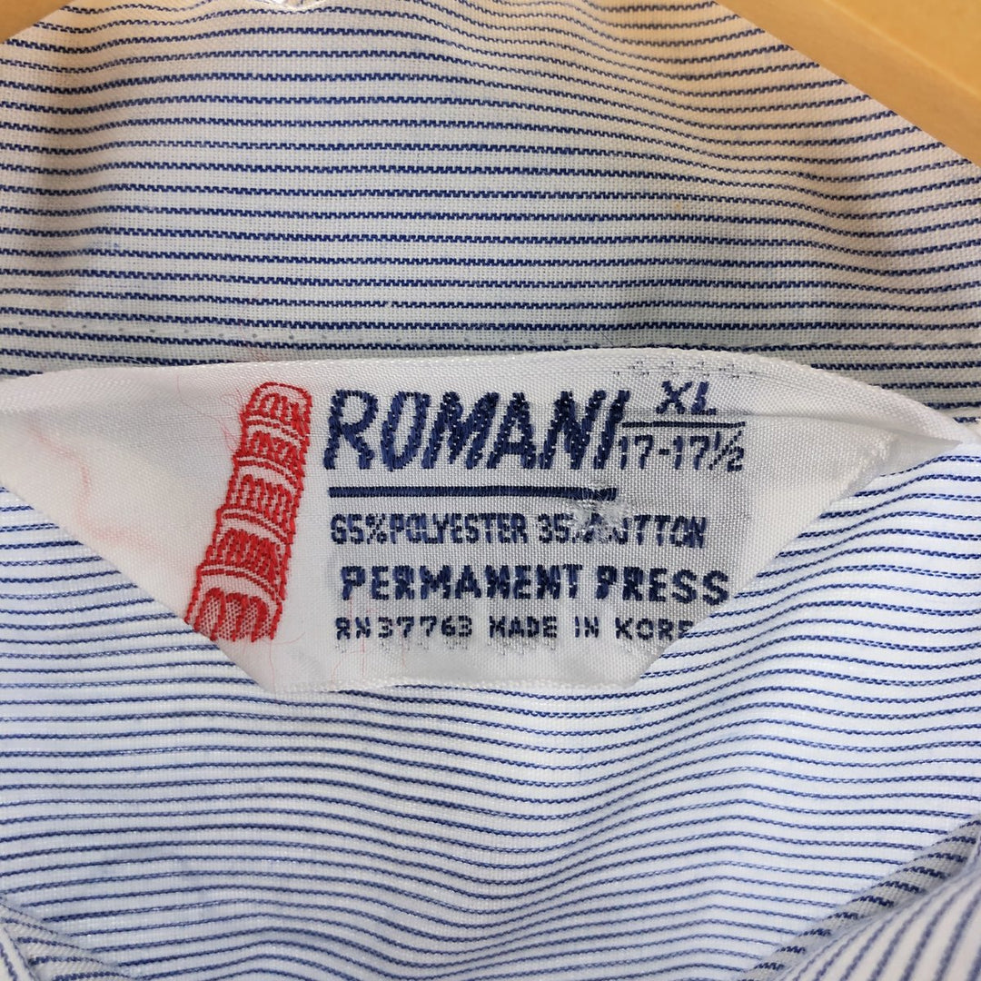 90'S ROMANI Stripe Pattern Short Sleeve Cuban Shirt Box Shirt Men's XL polyester white type Vintage Second Hand