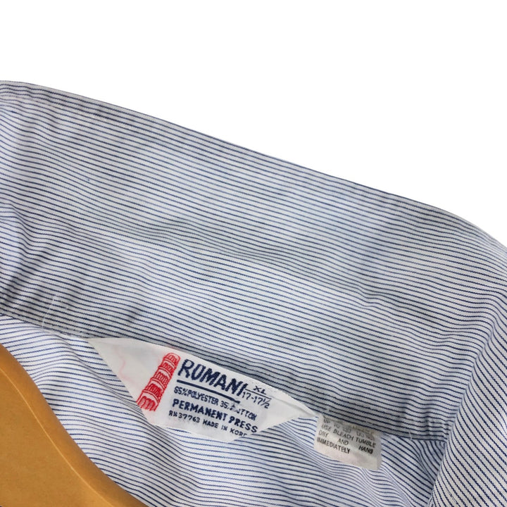 90'S ROMANI Stripe Pattern Short Sleeve Cuban Shirt Box Shirt Men's XL polyester white type Vintage Second Hand