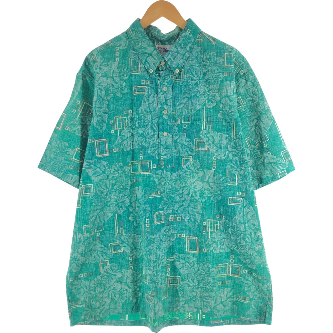 90'S Reyn Spooner Swimwear Tag Hibiscus Pattern Pullover Button-Down Aloha Shirt Made in Hawaii Men's XXL cotton green type Vintage Second Hand