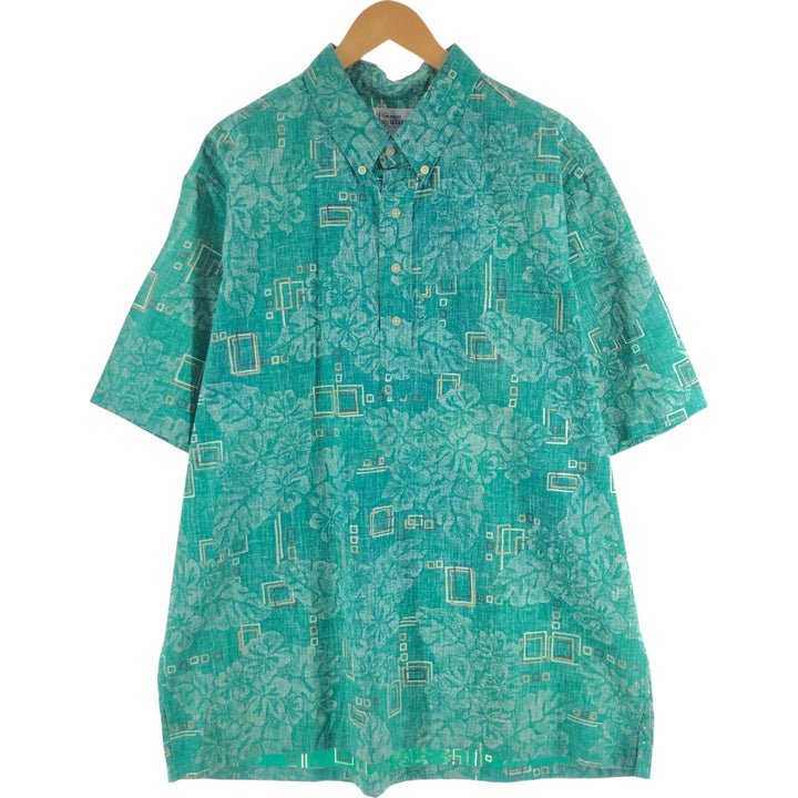 90'S Reyn Spooner Swimwear Tag Hibiscus Pattern Pullover Button-Down Aloha Shirt Made in Hawaii Men's XXL cotton green type Vintage Second Hand