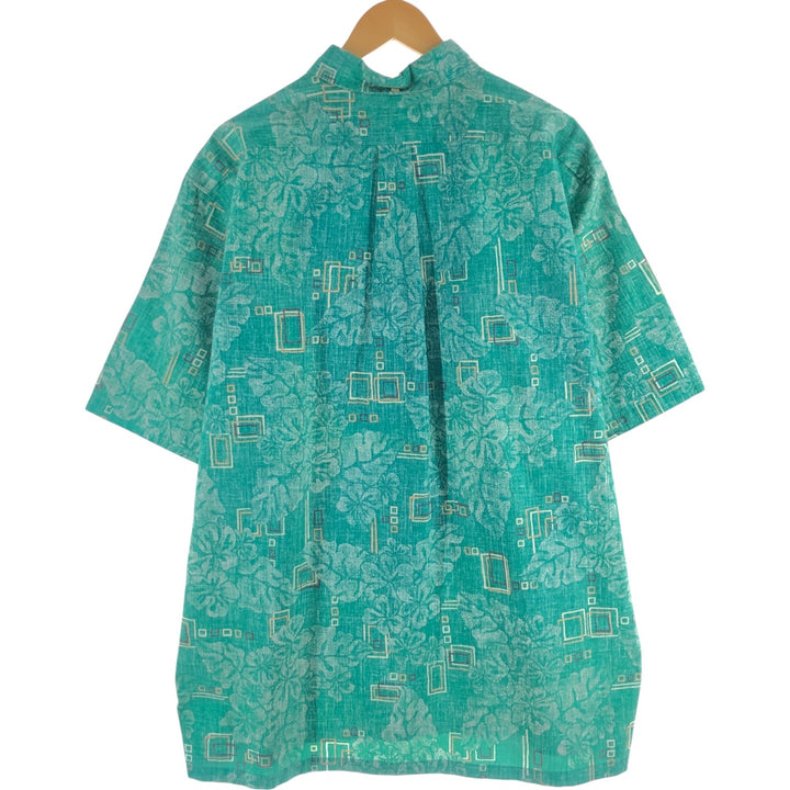 90'S Reyn Spooner Swimwear Tag Hibiscus Pattern Pullover Button-Down Aloha Shirt Made in Hawaii Men's XXL cotton green type Vintage Second Hand