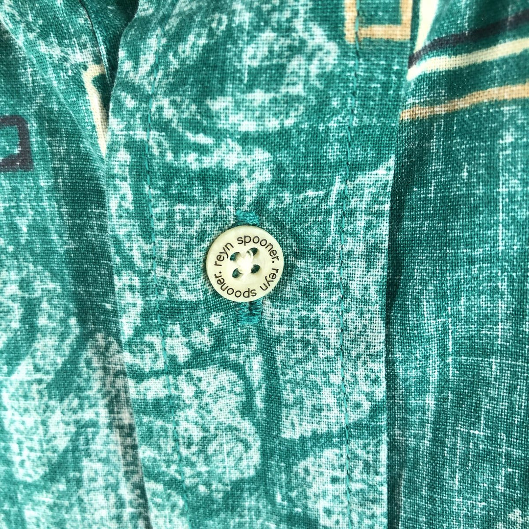 90'S Reyn Spooner Swimwear Tag Hibiscus Pattern Pullover Button-Down Aloha Shirt Made in Hawaii Men's XXL cotton green type Vintage Second Hand