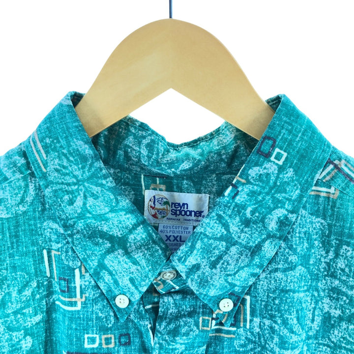 90'S Reyn Spooner Swimwear Tag Hibiscus Pattern Pullover Button-Down Aloha Shirt Made in Hawaii Men's XXL cotton green type Vintage Second Hand