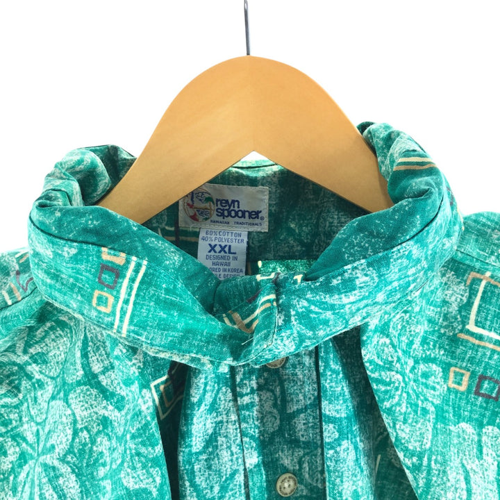 90'S Reyn Spooner Swimwear Tag Hibiscus Pattern Pullover Button-Down Aloha Shirt Made in Hawaii Men's XXL cotton green type Vintage Second Hand