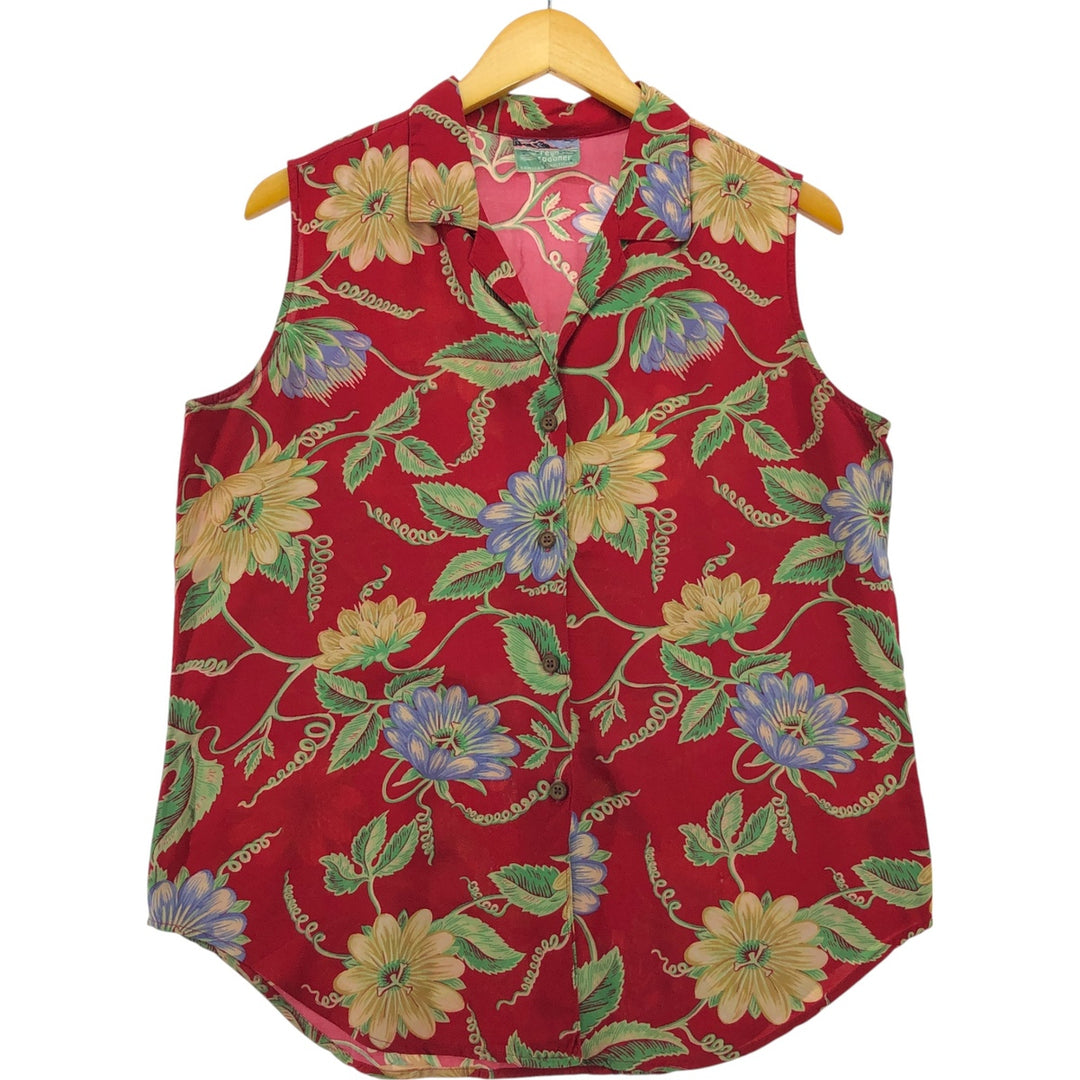 80s-90'S Reyn Spooner all-over print open collar sleeveless Hawaiian aloha shirt, women's size L unknown red type Vintage Second Hand