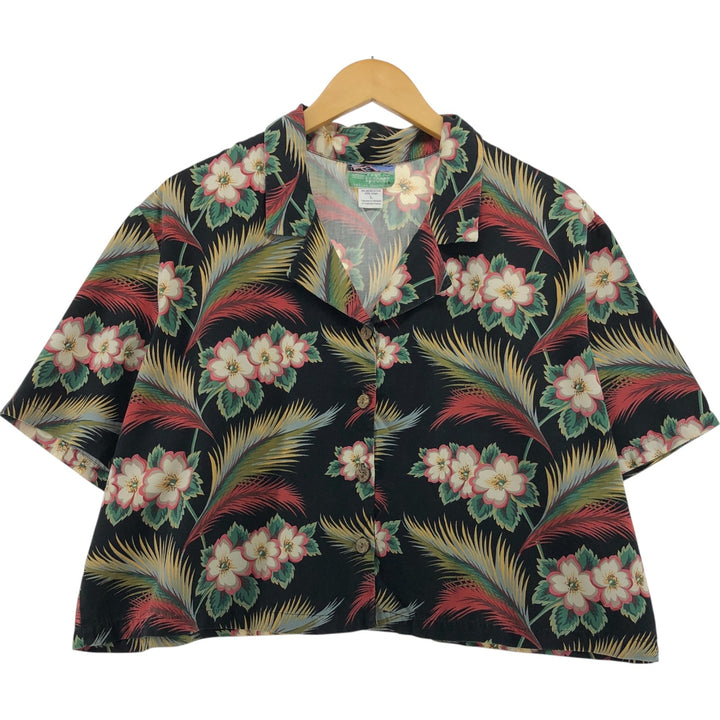 80s-90'S Reyn Spooner Diamond Head Tag All-Over Pattern Open Collar Hawaiian Aloha Shirt Women's L Size Rayon black type Vintage Second Hand