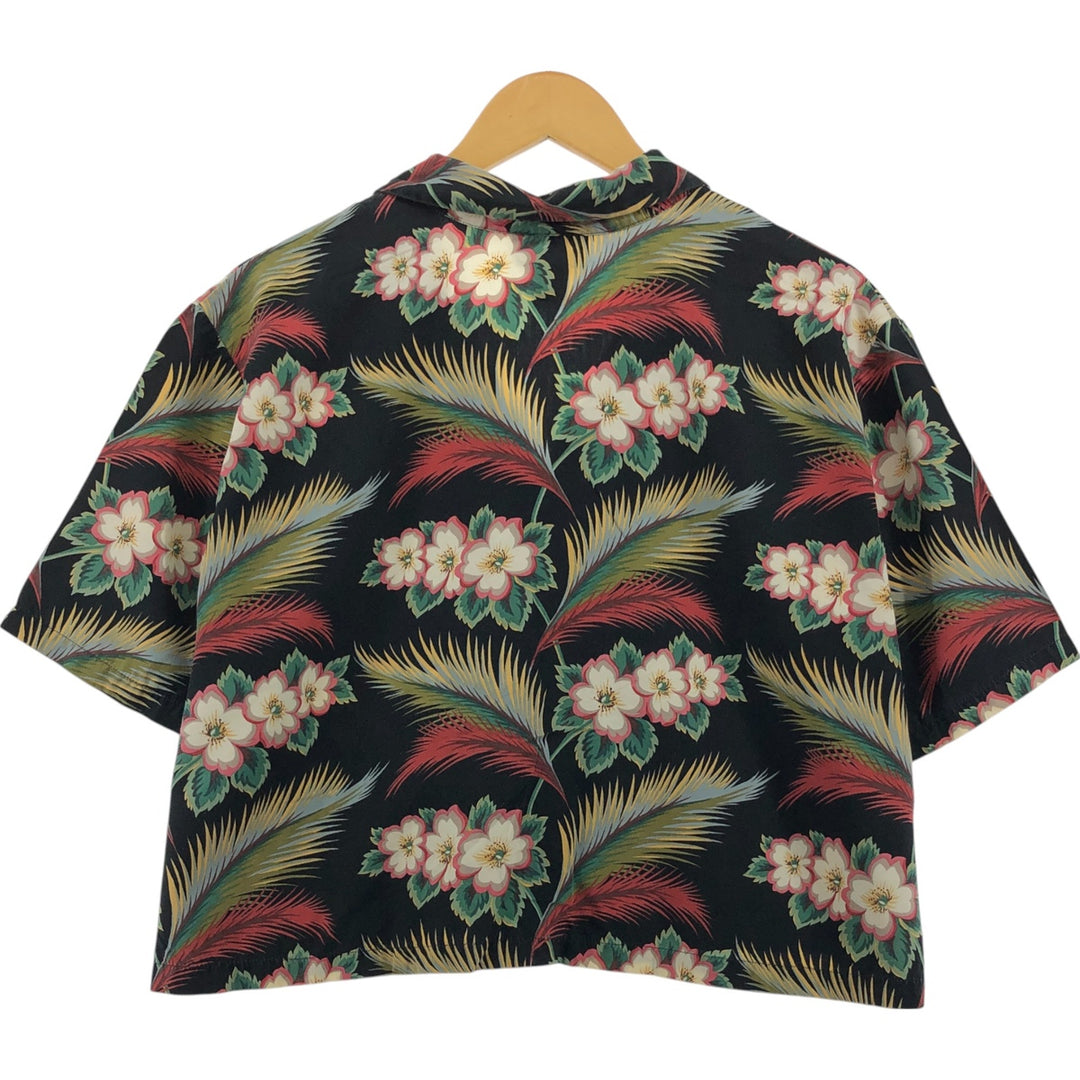80s-90'S Reyn Spooner Diamond Head Tag All-Over Pattern Open Collar Hawaiian Aloha Shirt Women's L Size Rayon black type Vintage Second Hand