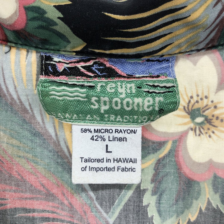 80s-90'S Reyn Spooner Diamond Head Tag All-Over Pattern Open Collar Hawaiian Aloha Shirt Women's L Size Rayon black type Vintage Second Hand