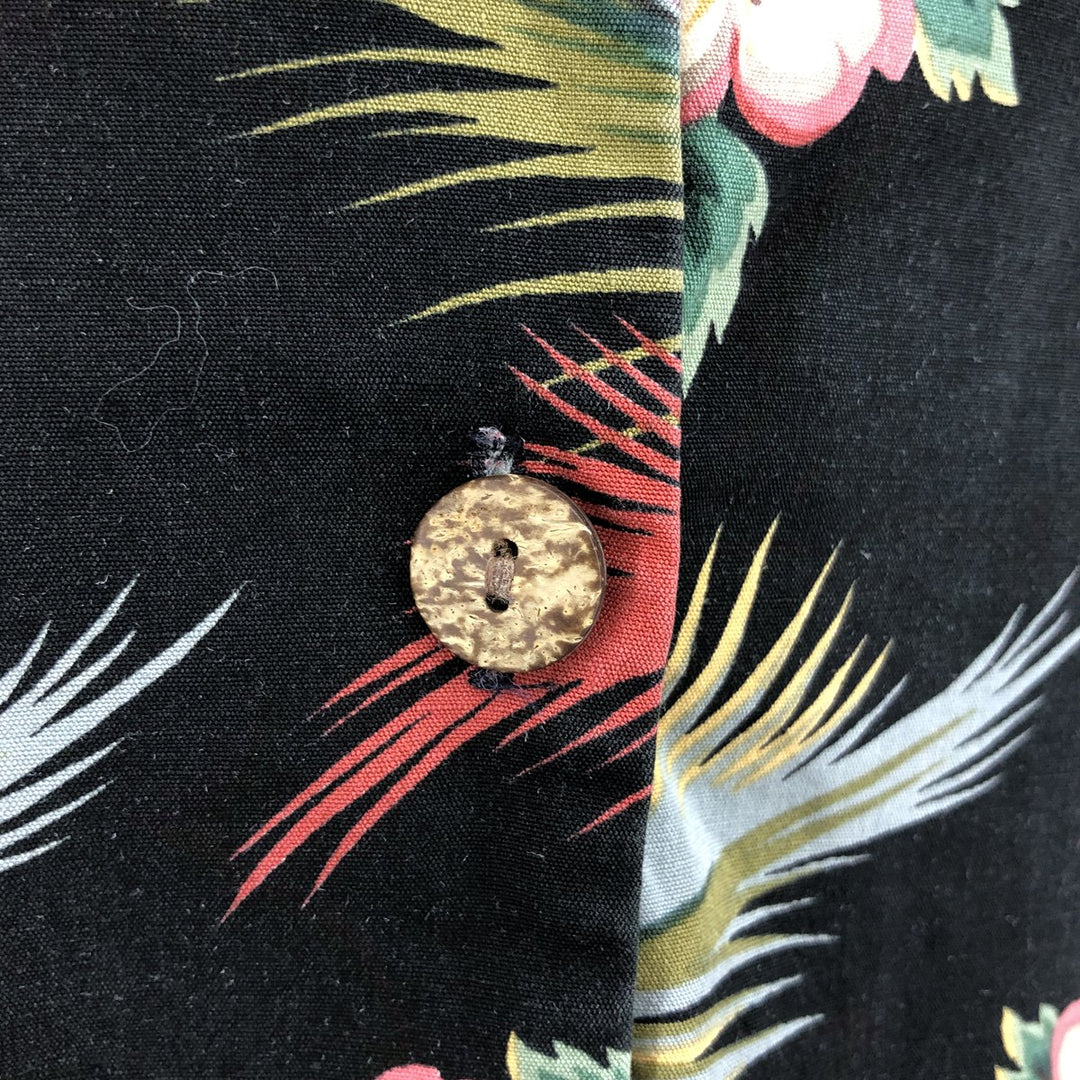 80s-90'S Reyn Spooner Diamond Head Tag All-Over Pattern Open Collar Hawaiian Aloha Shirt Women's L Size Rayon black type Vintage Second Hand